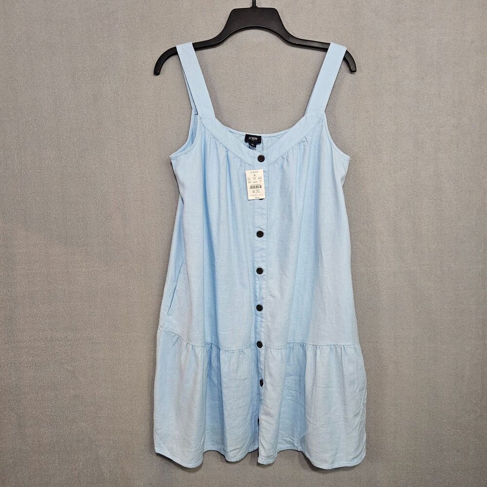 NWT J.Crew Linen Summer Dress Loose Fit Tiered Babydoll Mid Thigh Powder Blue - Picture 5 of 12